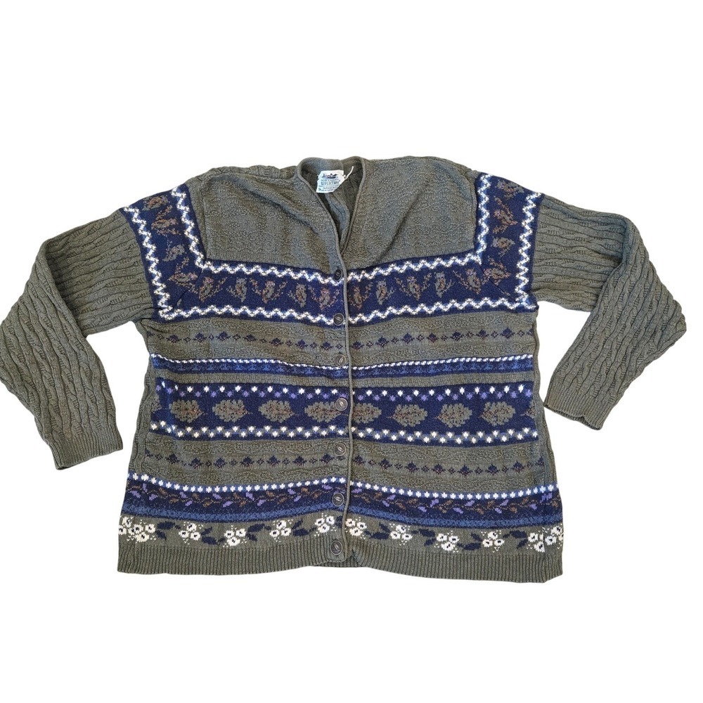 Northern Reflections Olive and Navy Patterned Cardigan Sweater